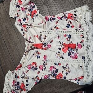 White Ruffled Blouse with Flutter Sleeves and Tie Front